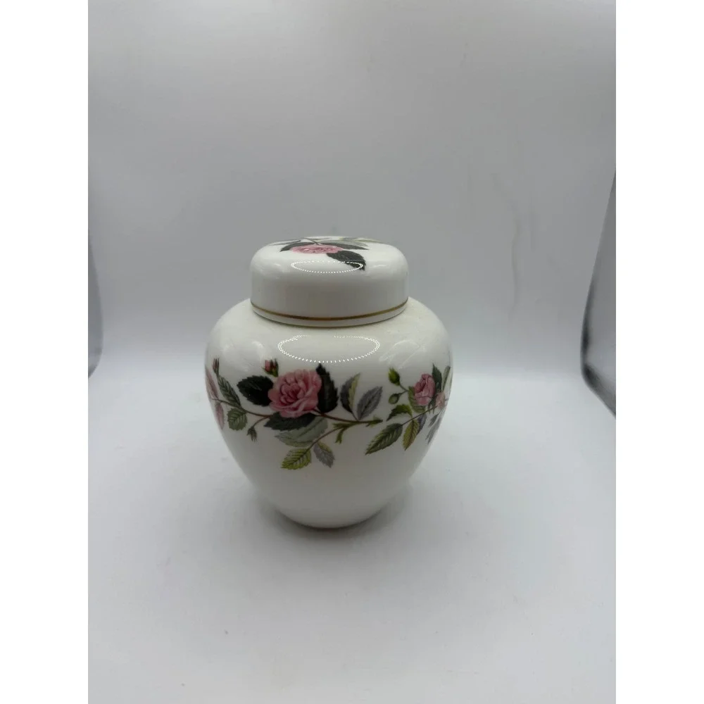 Wedgwood Kutani Crane Ginger Jar Pink Rose Bone China England Floral Vase 4in